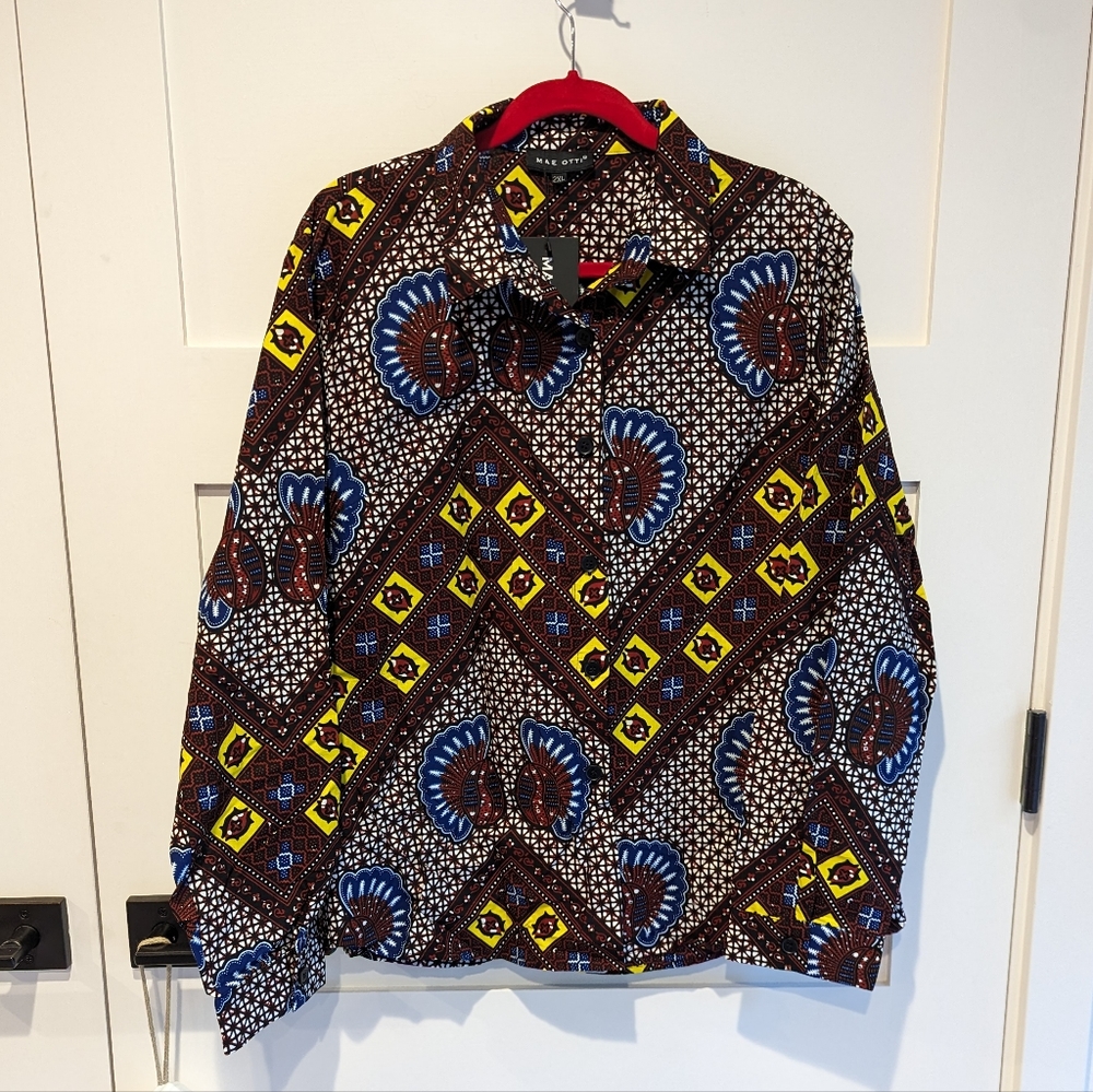 New with tags Mae Otti African Wax Cotton Blouse 2XL
